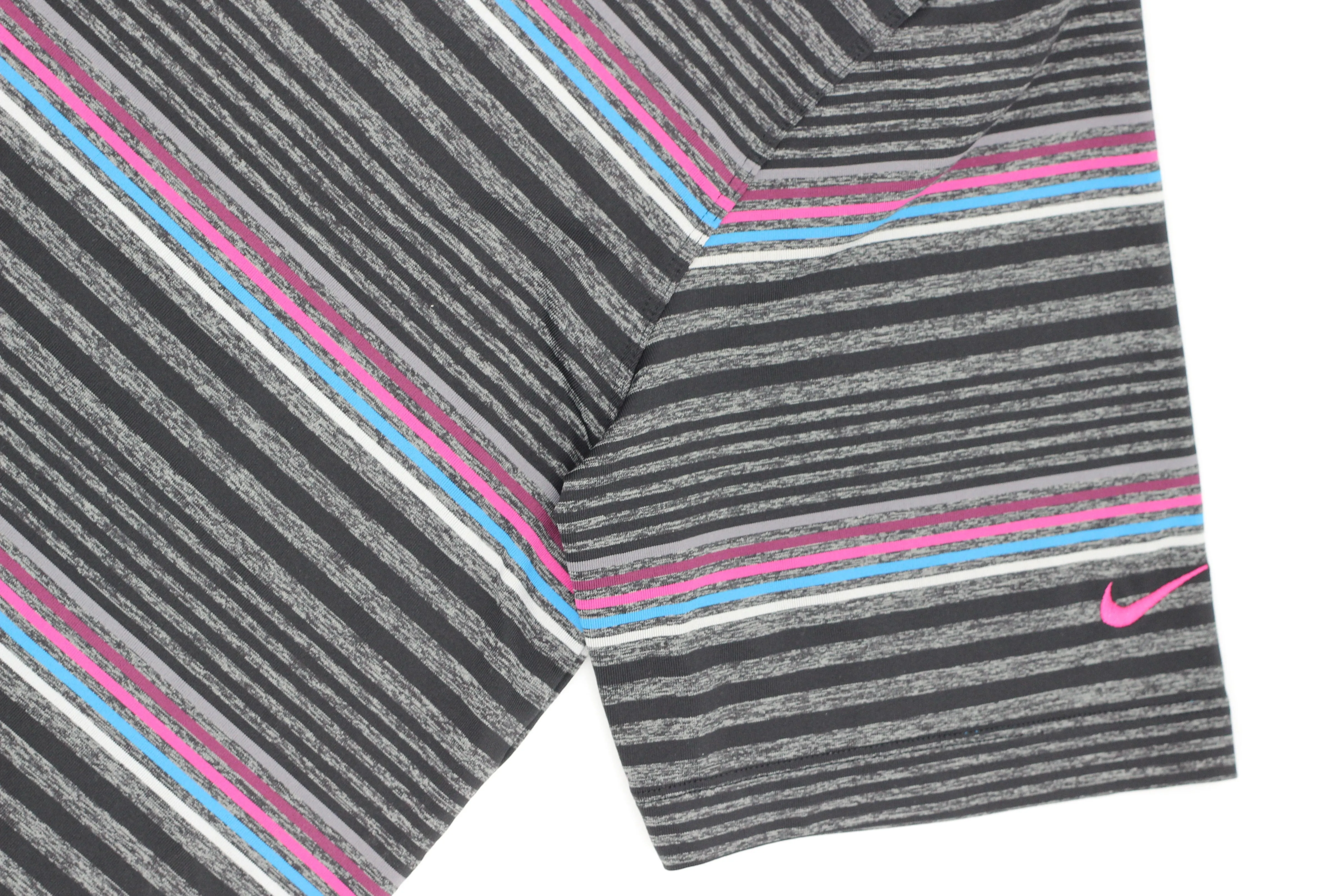 Nike Black/Pink/Blue Stiped Polo-Shirt (M)