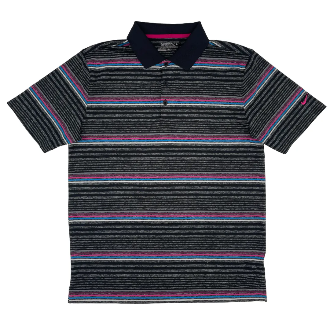 Nike Black/Pink/Blue Stiped Polo-Shirt (M)
