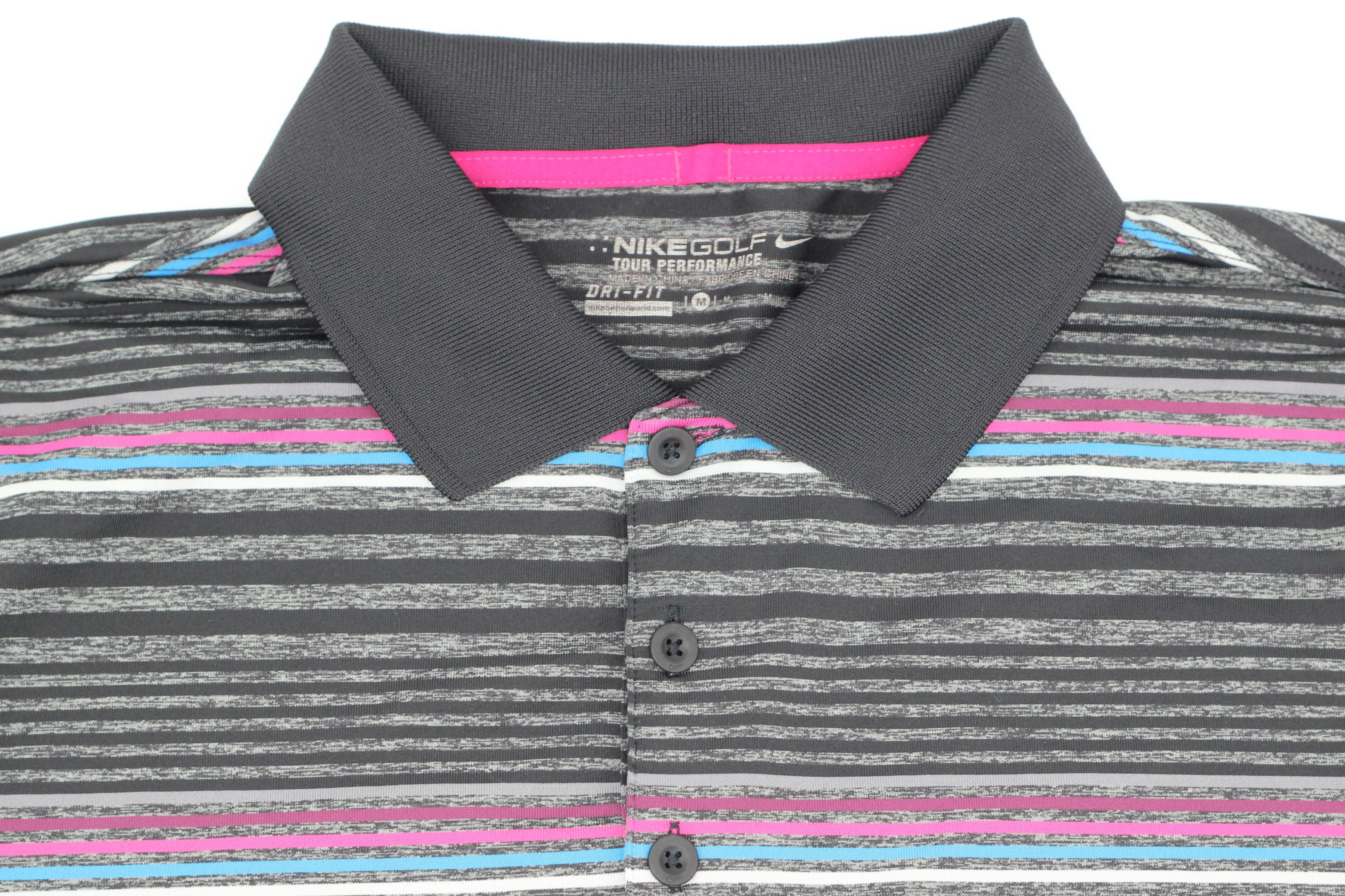Nike Black/Pink/Blue Stiped Polo-Shirt (M)