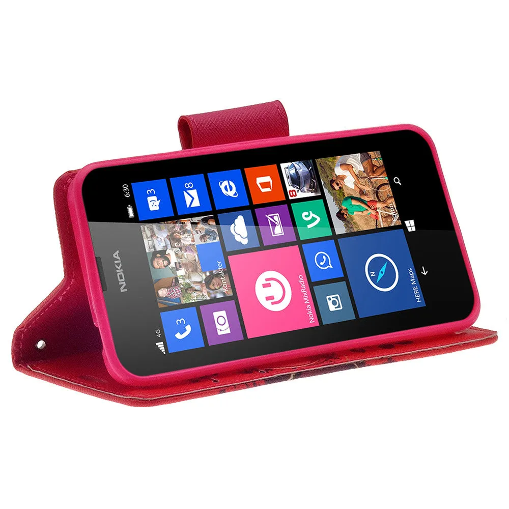 Nokia Lumia 635 Case, Nokia Lumia 635 Wallet Case, Slim Flip Folio [Kickstand] Pu Leather Wallet Case with ID & Card Slots & Pocket   Wrist Strap - Red Hearts