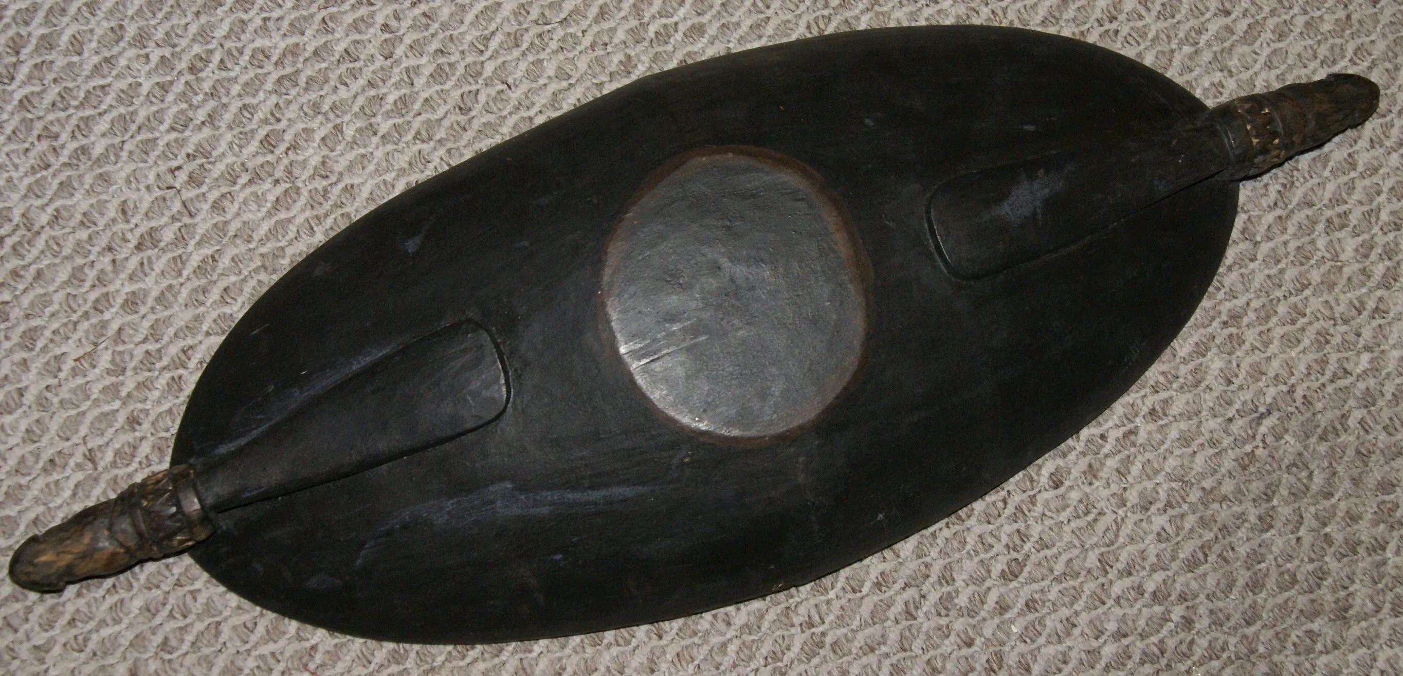 Old Unique Sing-Sing Festival Ceremonial Hand Carved Bowl, Large Platter to serve Betel, Lime, Sago & Grub during Initiations, Rites of passage, Wars victories, Weddings, 25" Long, Ramu River, Papua New Guinea. Item 60A15. Late 20th C.