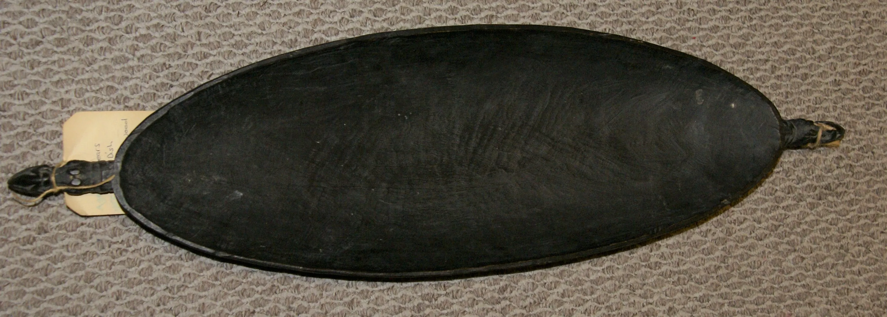 Old Unique Sing-Sing Festival Ceremonial Hand Carved Bowl, Large Platter to serve Betel, Lime, Sago & Grub during Initiations, Rites of passage, Wars victories, Weddings, 28" Long, Ramu River, Papua New Guinea. Item 60A16, Late 20th C.