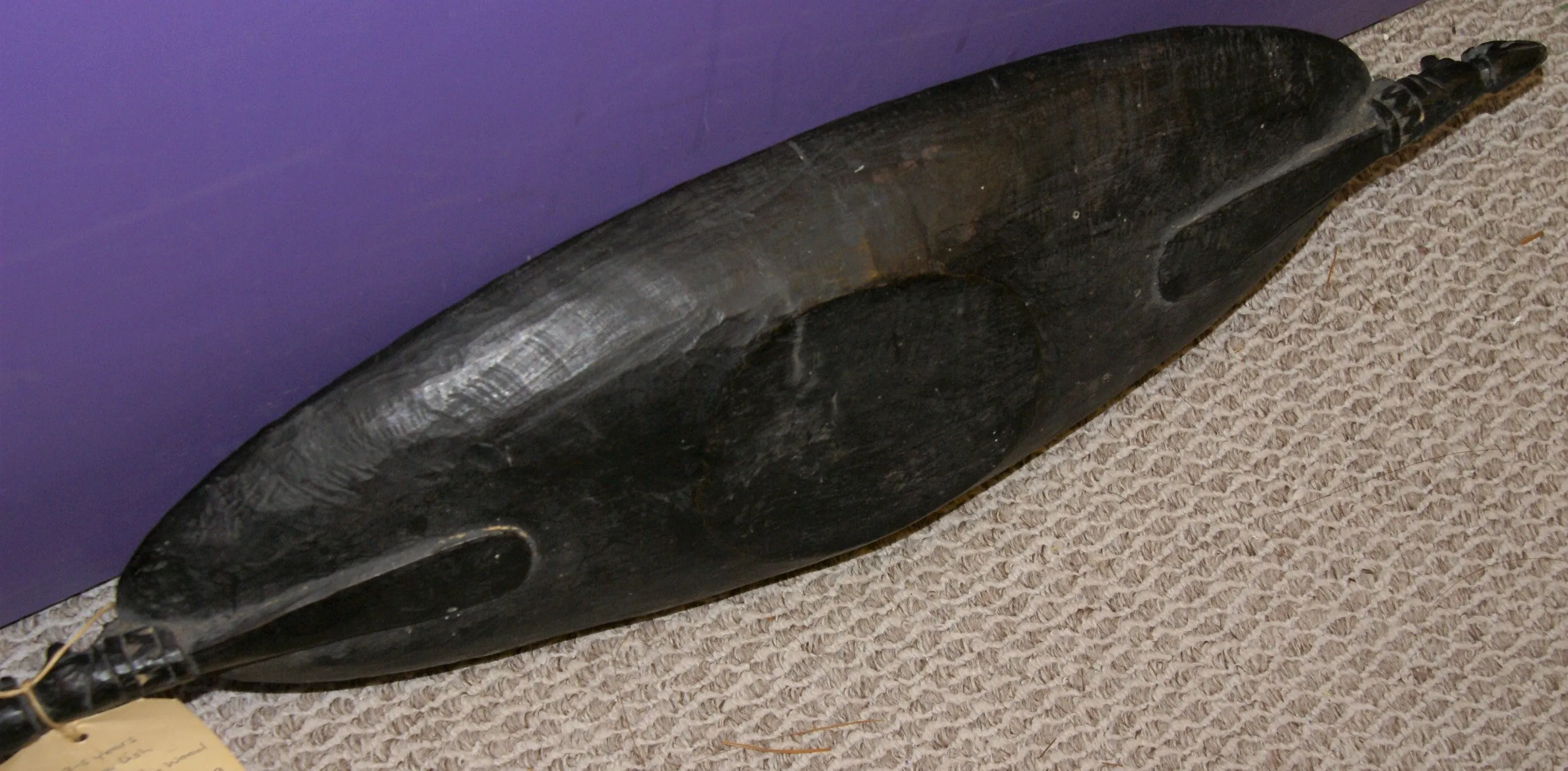 Old Unique Sing-Sing Festival Ceremonial Hand Carved Bowl, Large Platter to serve Betel, Lime, Sago & Grub during Initiations, Rites of passage, Wars victories, Weddings, 28" Long, Ramu River, Papua New Guinea. Item 60A16, Late 20th C.
