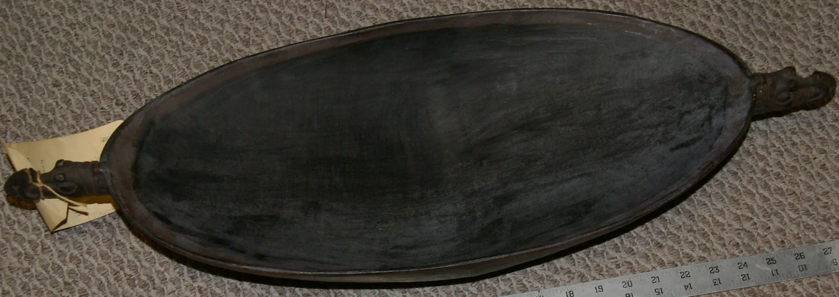 Old Unique Sing-Sing Festival Ceremonial Hand Carved Wooden Bowl, Large Platter to serve Betel, Lime, Sago & Grub during Initiations, Rites of passage, Wars victories, Weddings, 28" Long, Ramu River, Papua New Guinea. Item 60A7. Late 20th C.