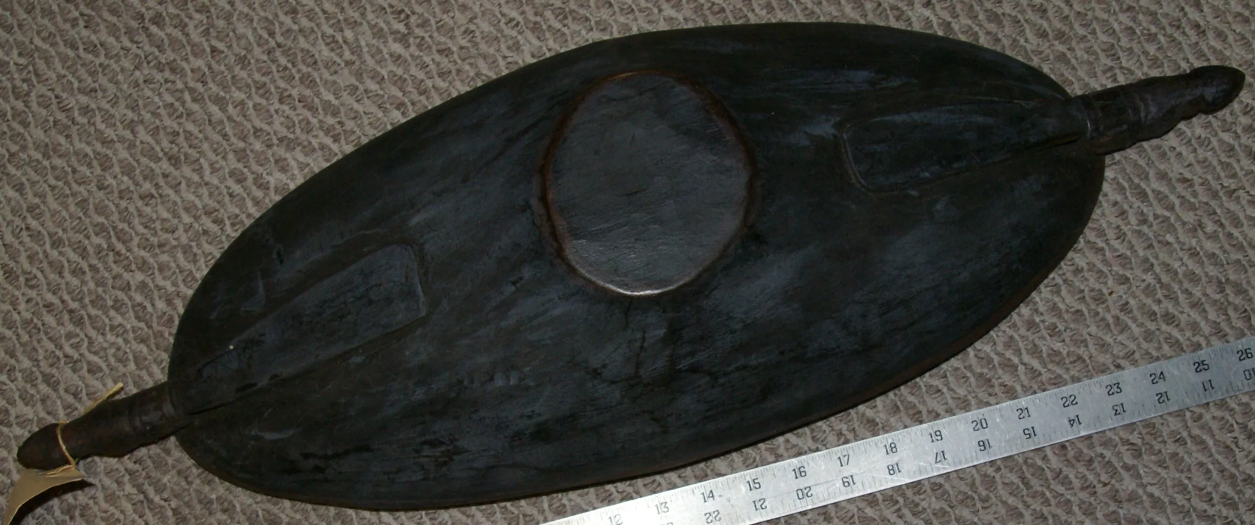 Old Unique Sing-Sing Festival Ceremonial Hand Carved Wooden Bowl, Large Platter to serve Betel, Lime, Sago & Grub during Initiations, Rites of passage, Wars victories, Weddings, 28" Long, Ramu River, Papua New Guinea. Item 60A7. Late 20th C.