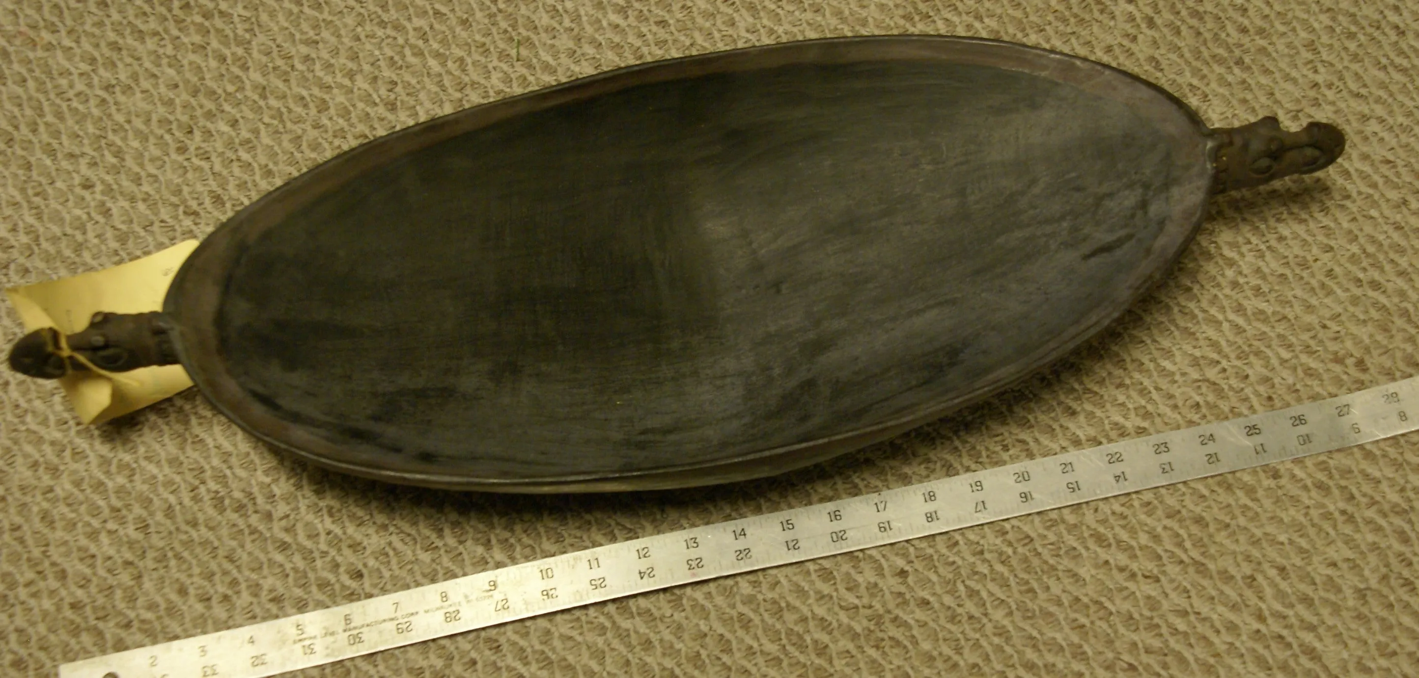 Old Unique Sing-Sing Festival Ceremonial Hand Carved Wooden Bowl, Large Platter to serve Betel, Lime, Sago & Grub during Initiations, Rites of passage, Wars victories, Weddings, 28" Long, Ramu River, Papua New Guinea. Item 60A7. Late 20th C.