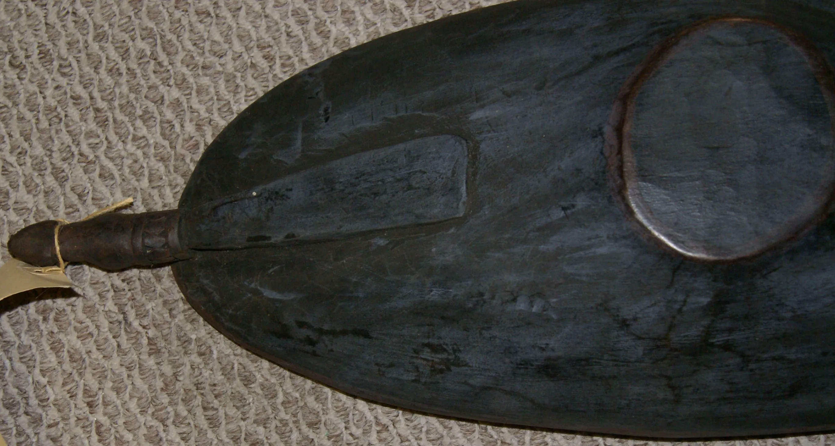 Old Unique Sing-Sing Festival Ceremonial Hand Carved Wooden Bowl, Large Platter to serve Betel, Lime, Sago & Grub during Initiations, Rites of passage, Wars victories, Weddings, 28" Long, Ramu River, Papua New Guinea. Item 60A7. Late 20th C.