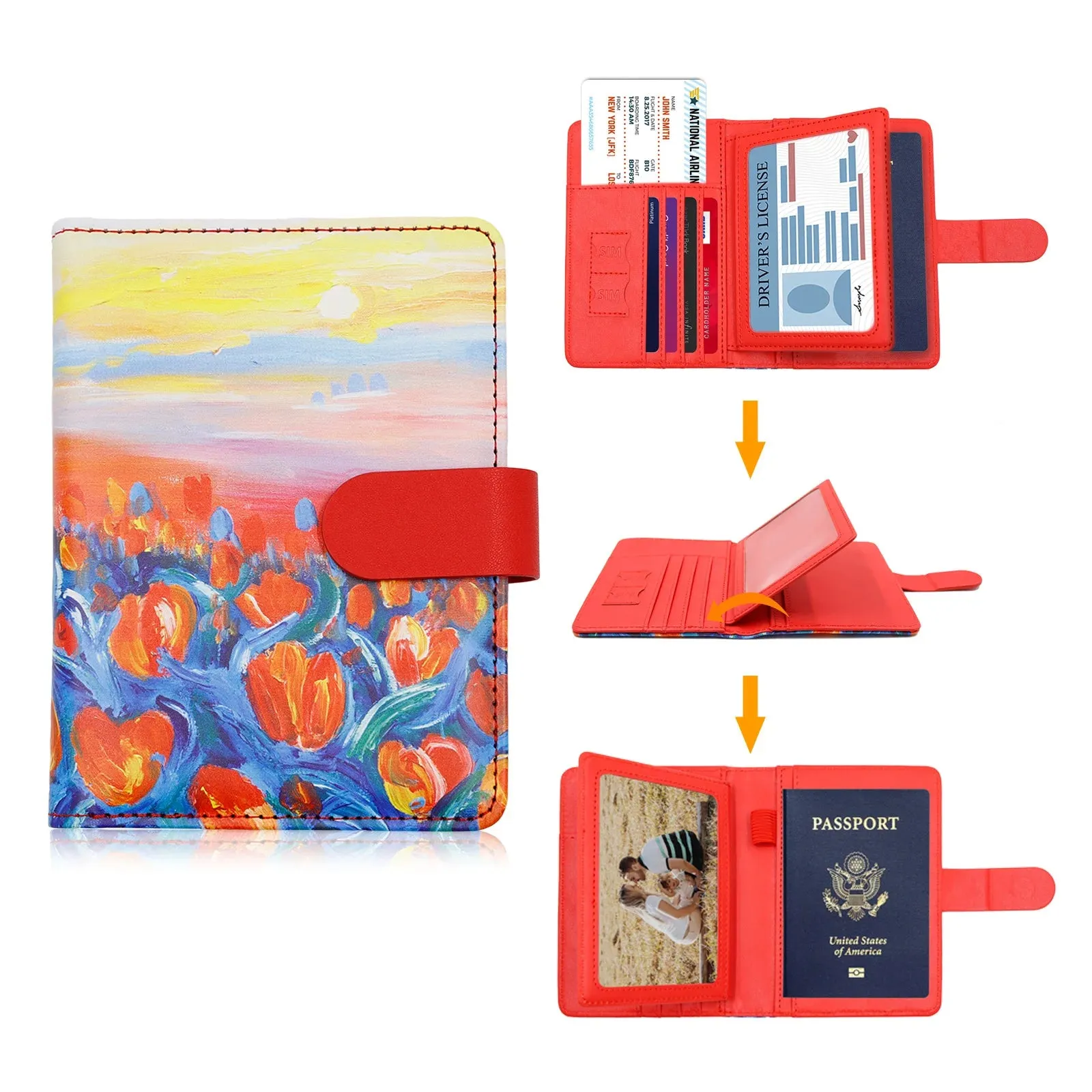 Passport Cover PU Leather Man Women Travel Passport Holder with Credit Card Holder Case Wallet Protector Cover Case