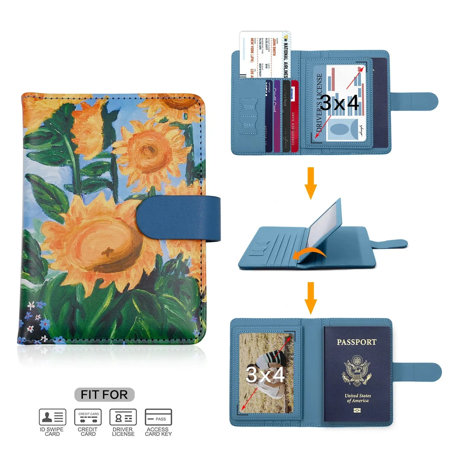 Passport Cover PU Leather Man Women Travel Passport Holder with Credit Card Holder Case Wallet Protector Cover Case