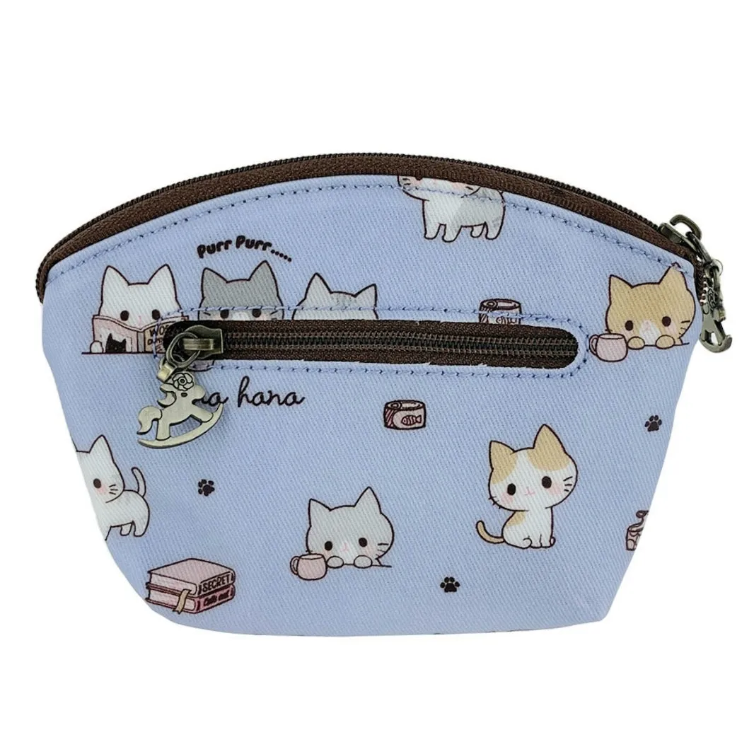 Periwinkle Blue Meow Cat Shell Keychain Coin Purse