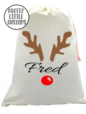 Personalised Christmas Santa Sack -  (your name) -Glitter Reindeer