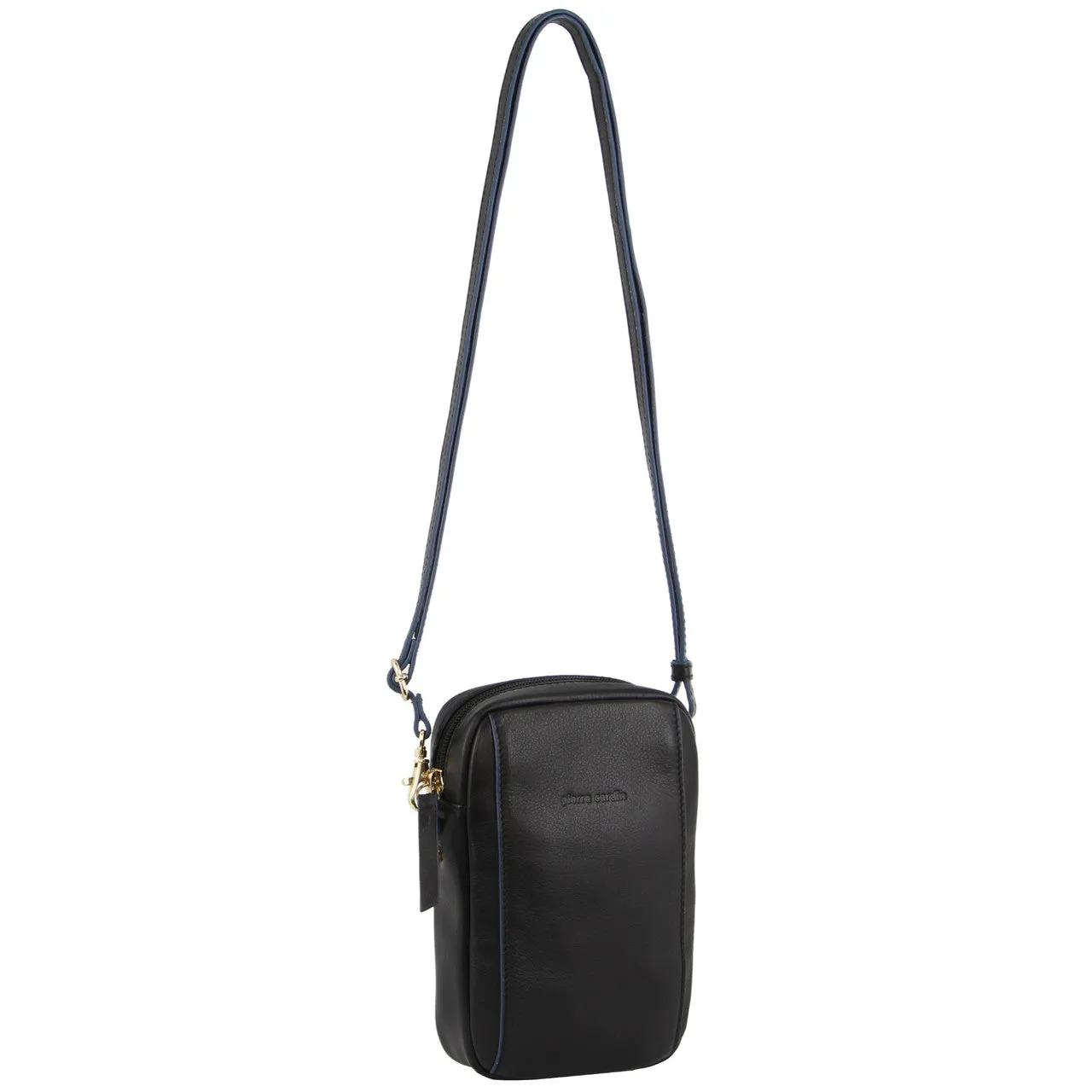 PIERRE CARDIN TWO TONE URBAN LOOK LEATHER CROSSBODY BAG - BLACK