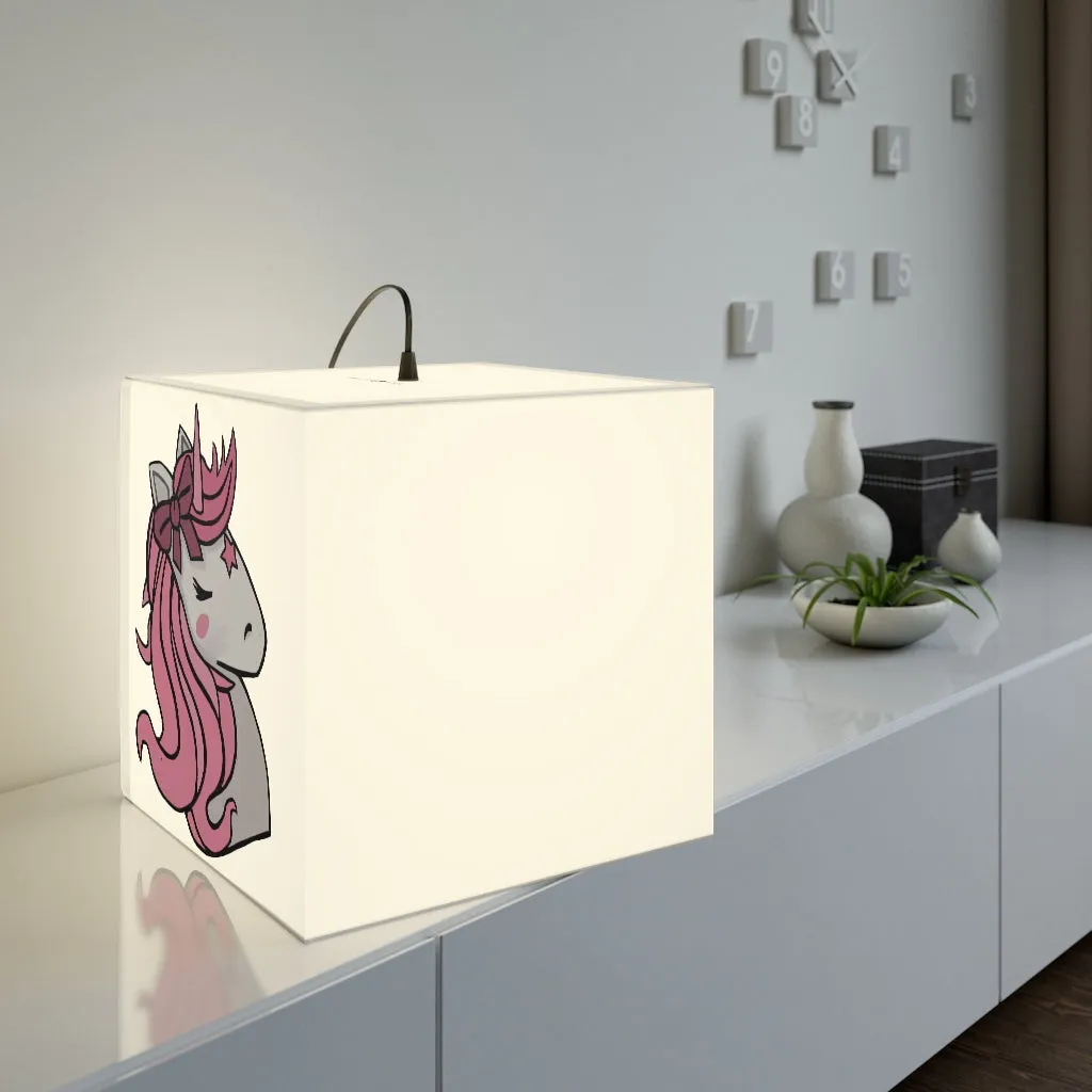 Pink Hair Unicorn Head Light Cube Lamp