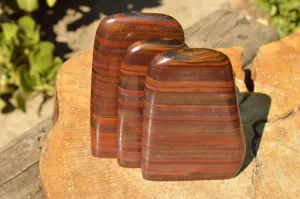 Polished Banded Tiger Iron / Muggle Stone Standing Free Forms  x 3 From Prieska, South Africa