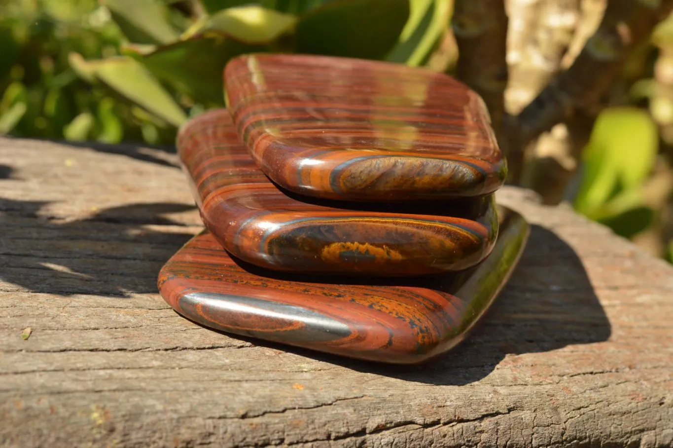 Polished Banded Tiger Iron / Muggle Stone Standing Free Forms  x 3 From Prieska, South Africa
