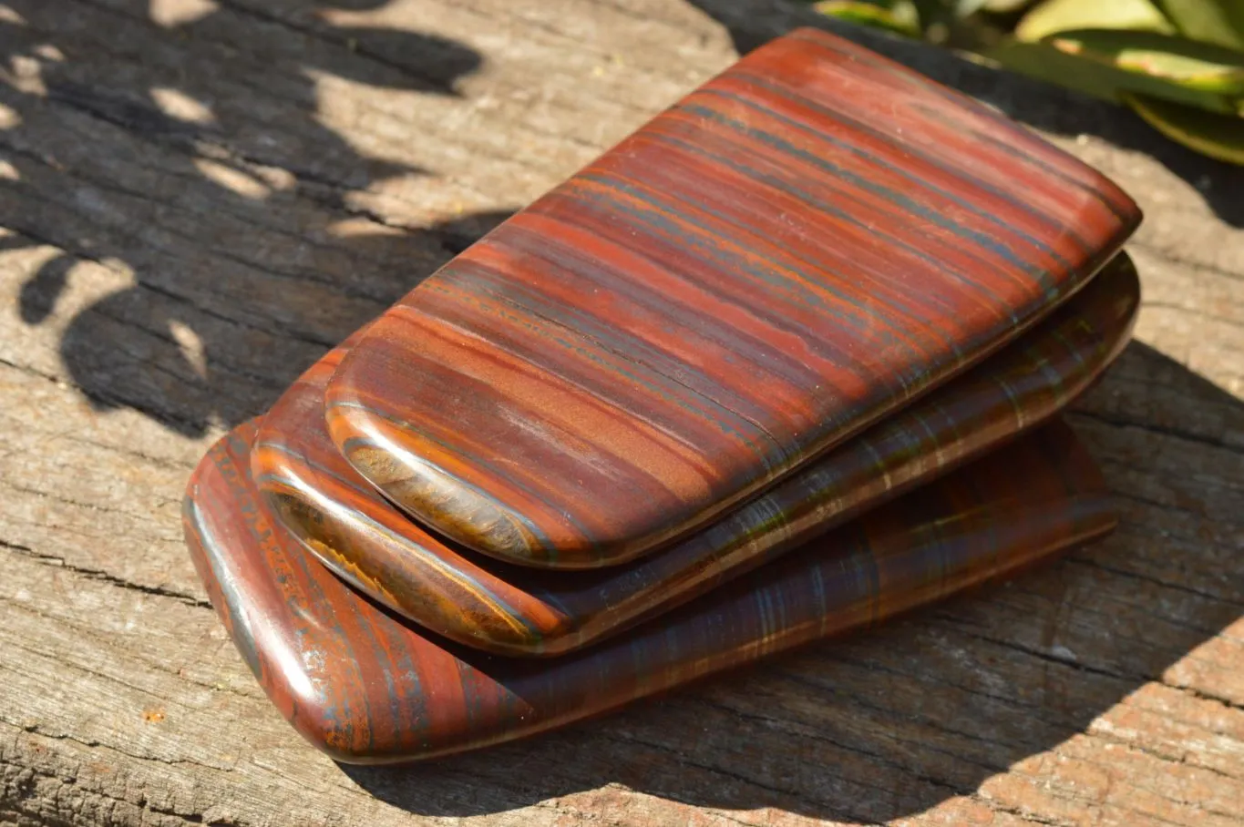 Polished Banded Tiger Iron / Muggle Stone Standing Free Forms  x 3 From Prieska, South Africa