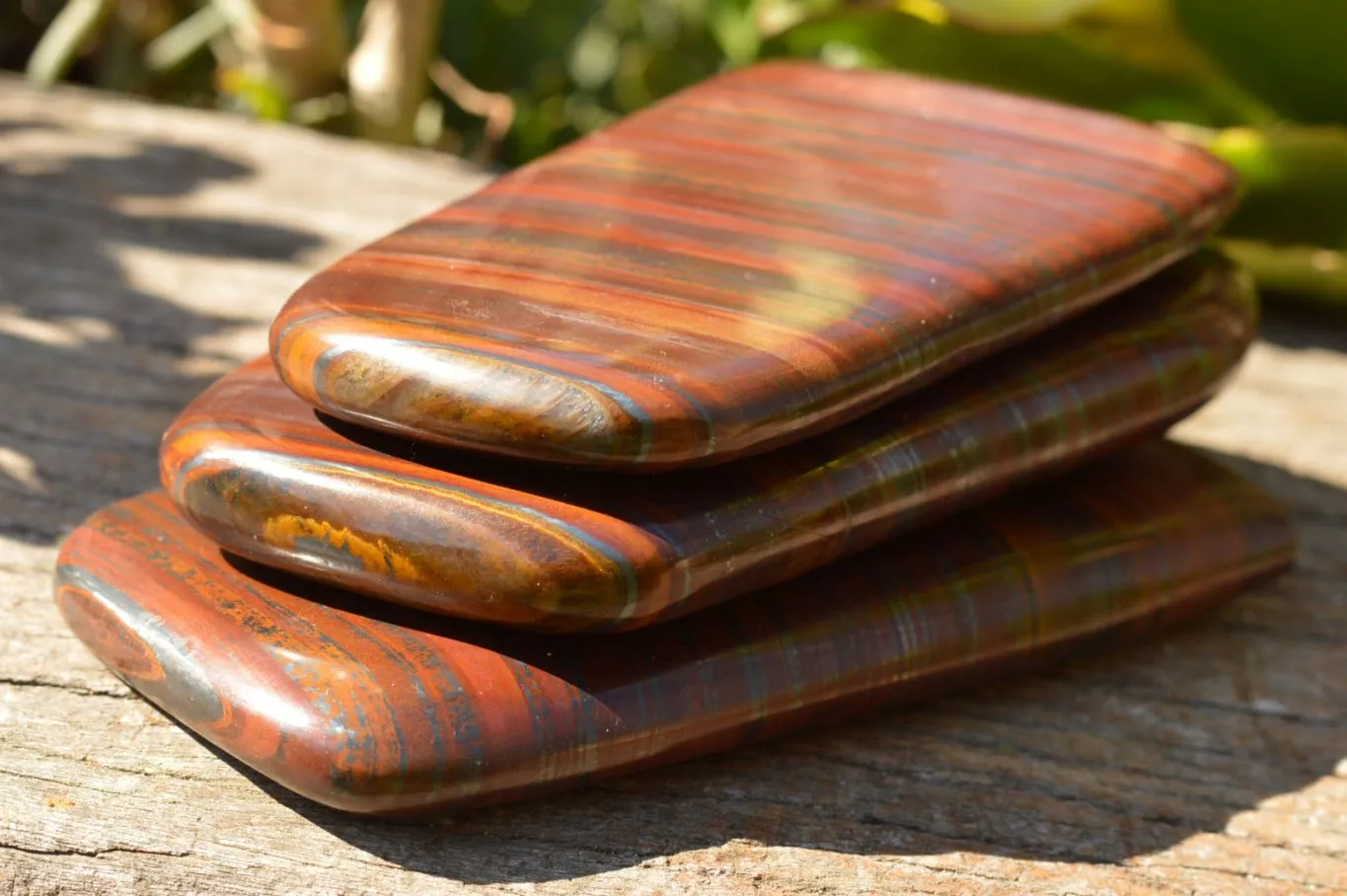 Polished Banded Tiger Iron / Muggle Stone Standing Free Forms  x 3 From Prieska, South Africa
