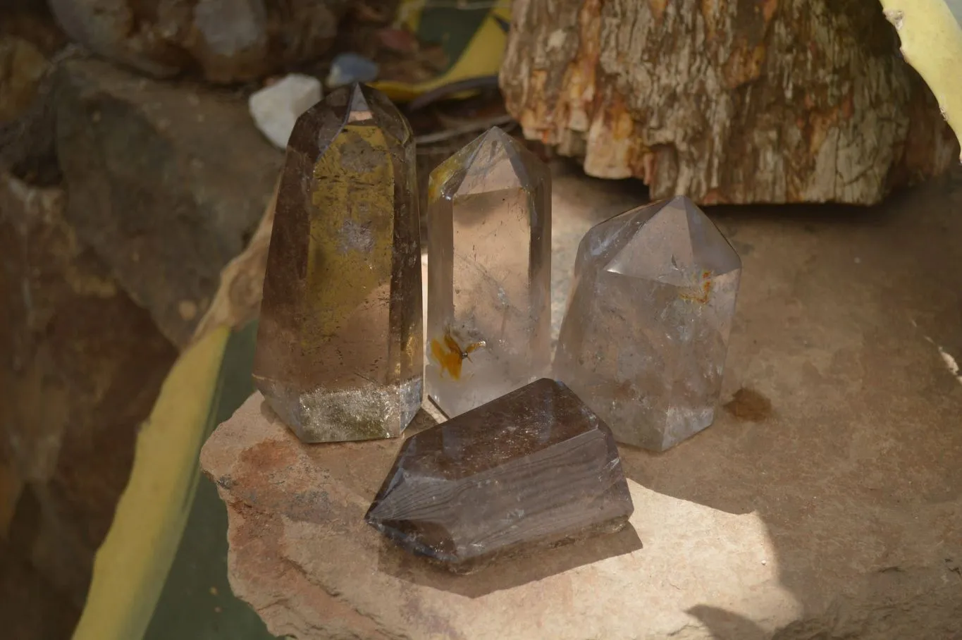 Polished Smokey Quartz Crystal Points x 4 From Madagascar
