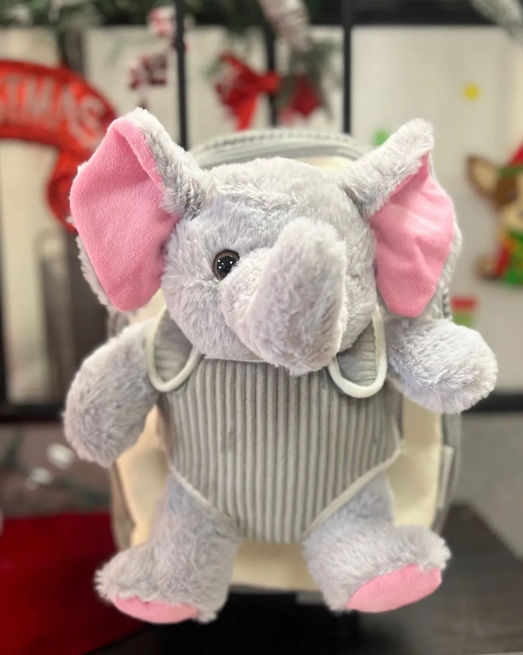Popatu Kid's Grey Elephant Rolling Backpack with Removable Plush