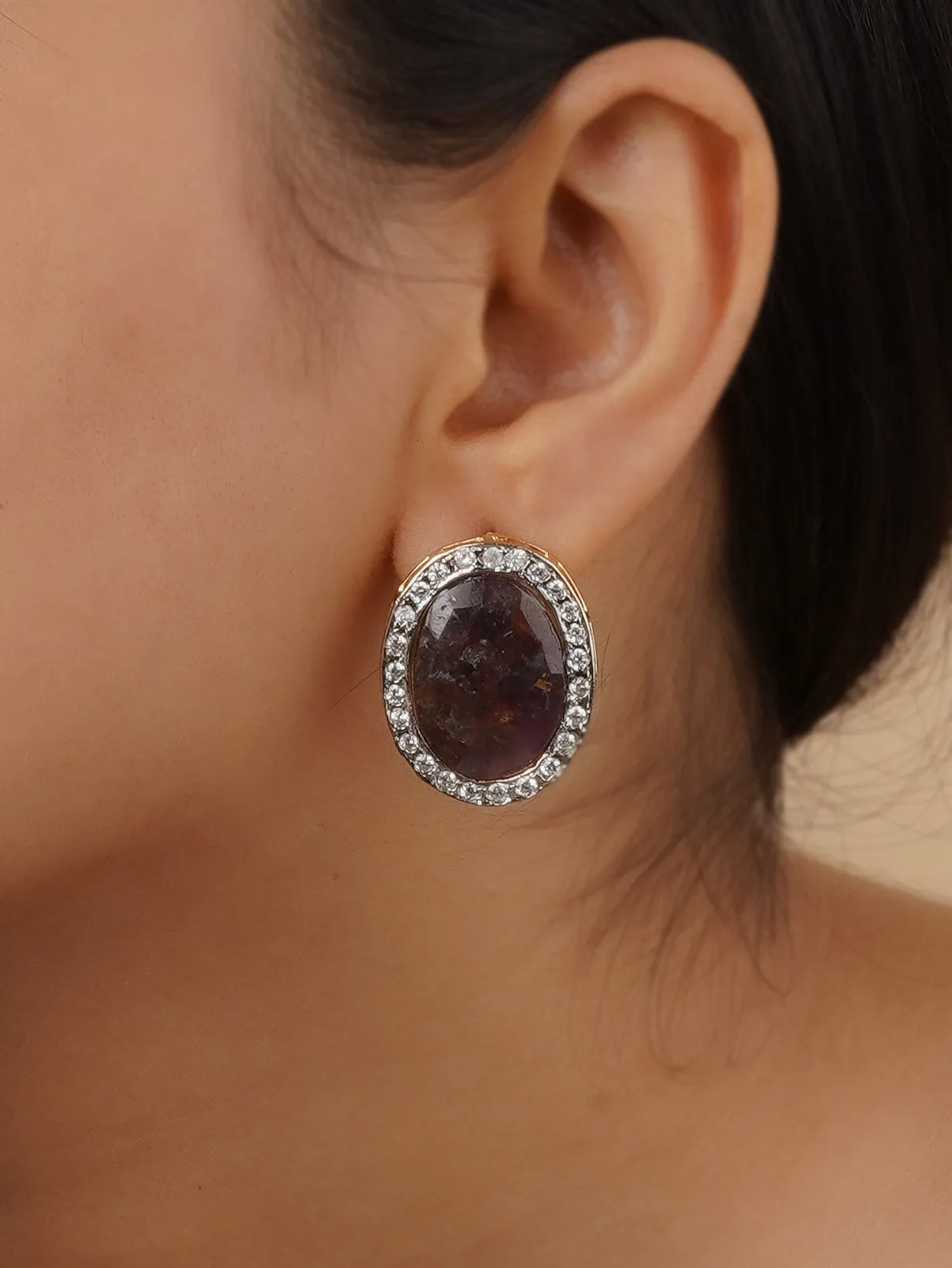 Purple Color Gold Plated Faux Polki Earrings - PK-E73H