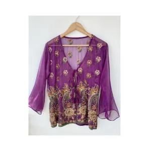 Purple exquisite paisley sequins & thread top