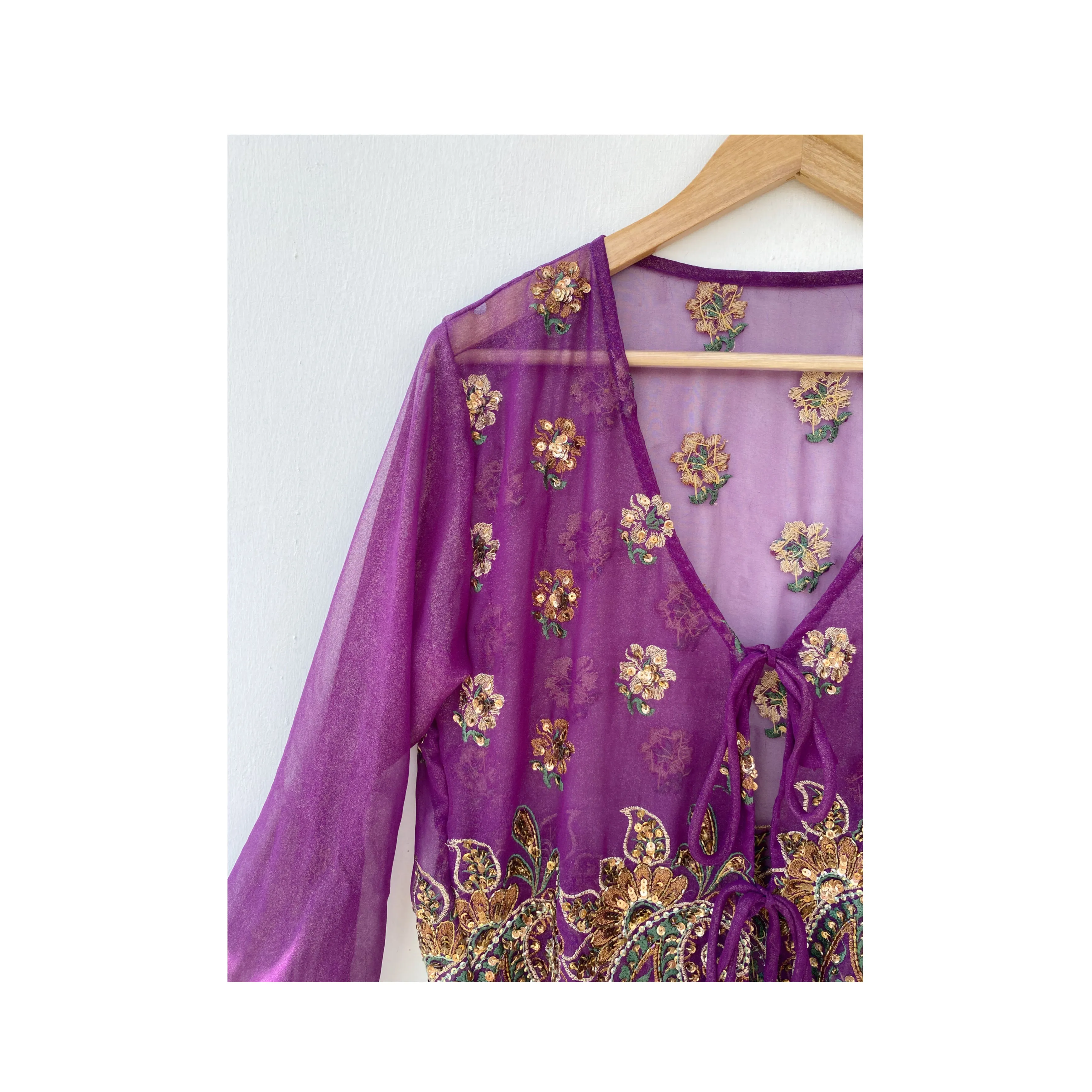 Purple exquisite paisley sequins & thread top