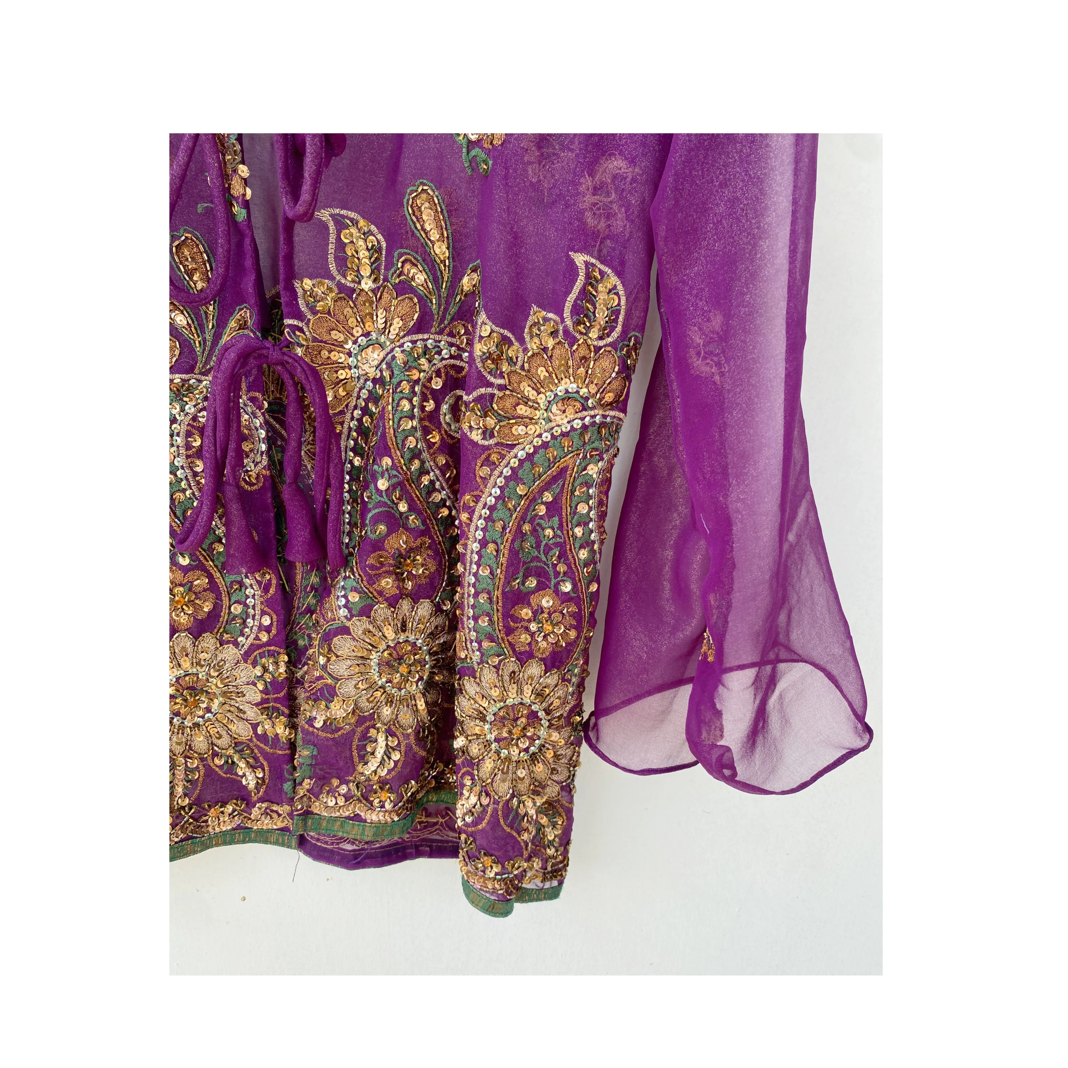 Purple exquisite paisley sequins & thread top