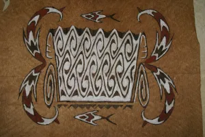 Rare Maro Tapa loin Bark Cloth (Kapa in Hawaii), from Lake Sentani, Irian Jaya, Papua New Guinea. Hand painted by a Tribal Artist with natural pigments: Spiritual Stylized Fish Motifs & swordfish 29" x 26" (no 4)
