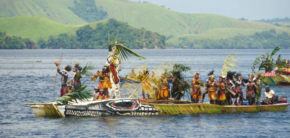Rare Maro Tapa loin Bark Cloth (Kapa in Hawaii), from Lake Sentani, Irian Jaya, Papua New Guinea. Hand painted by a Tribal Artist with natural pigments: Spiritual Stylized Fish Motifs & swordfish 29" x 26" (no 4)