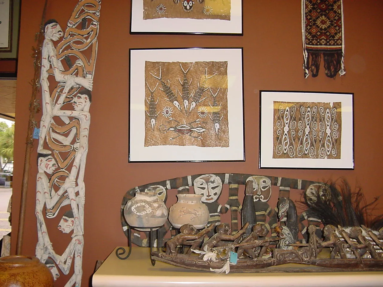 Rare Maro Tapa loin Bark Cloth (Kapa in Hawaii), from Lake Sentani, Irian Jaya, Papua New Guinea. Hand painted by a Tribal Artist with natural pigments: Spiritual Stylized Fish Motifs & swordfish 29" x 26" (no 4)