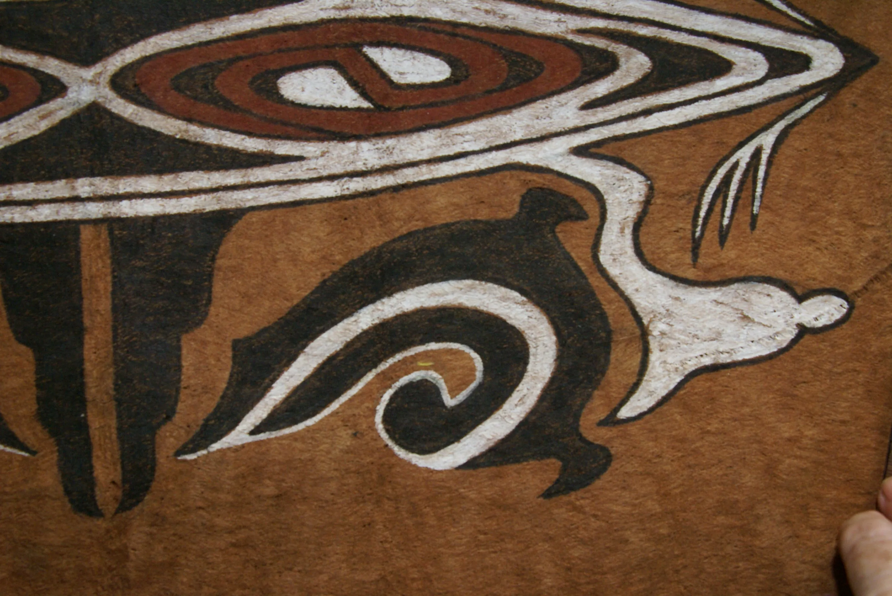 Rare Tapa Bark Cloth (Kapa in Hawaii), from Lake Sentani, Irian Jaya, Papua New Guinea. Hand painted by a Tribal Artist with natural pigments: Spiritual Stylized Shield Motifs 23" x 18" (no 13)