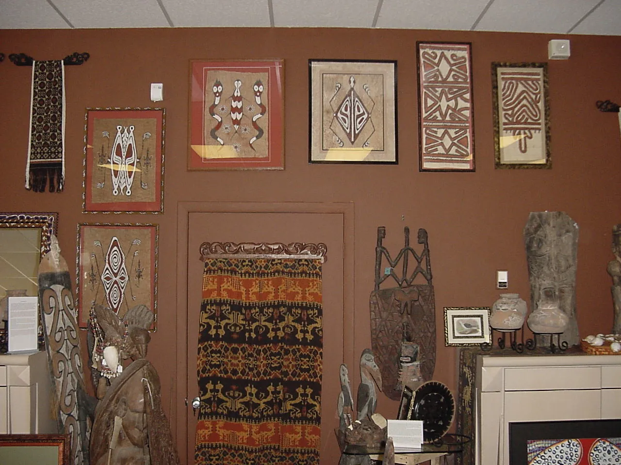 Rare Tapa Bark Cloth (Kapa in Hawaii), from Lake Sentani, Irian Jaya, Papua New Guinea. Hand painted by a Tribal Artist with natural pigments: Spiritual Stylized Shield Motifs 23" x 18" (no 13)