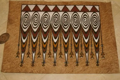 Rare Tapa Kapa Bark Cloth (Called Kapa in Hawaii), from Lake Sentani, Irian Jaya, Papua New Guinea. Hand painted with natural pigments by a Tribal Artist: Abstract Geometric Stylized Fish Motifs 28.5" x 20.5" Item no 1