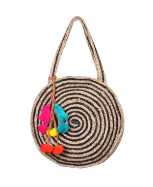 Raven Stripe Eco-Friendly Jute Round Shoulder Bag