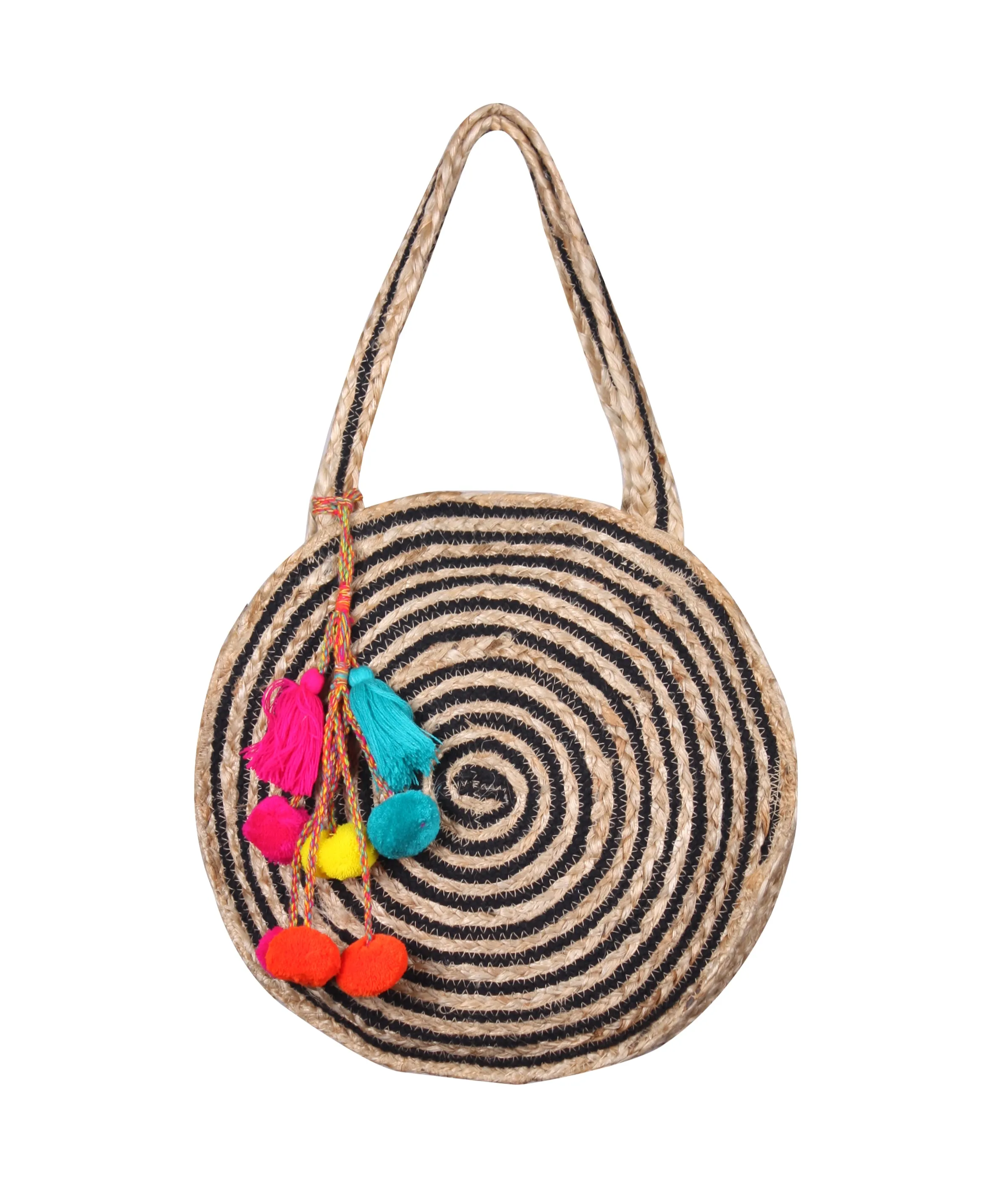 Raven Stripe Eco-Friendly Jute Round Shoulder Bag