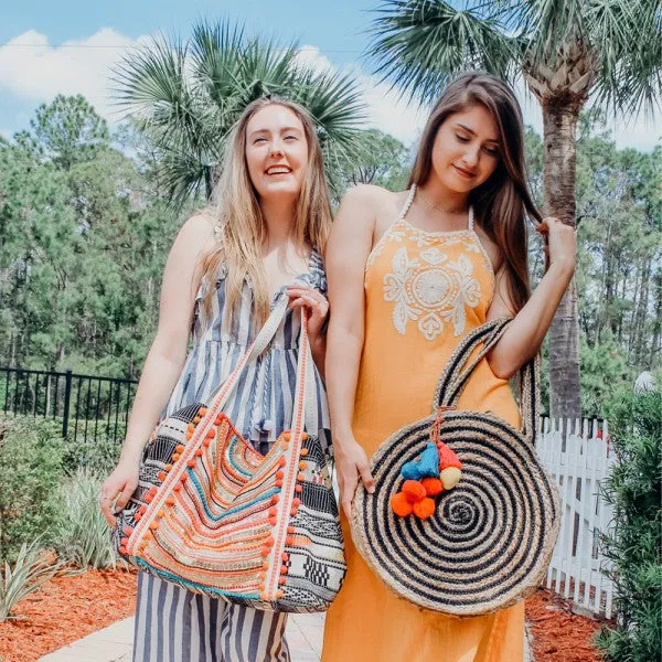 Raven Stripe Eco-Friendly Jute Round Shoulder Bag