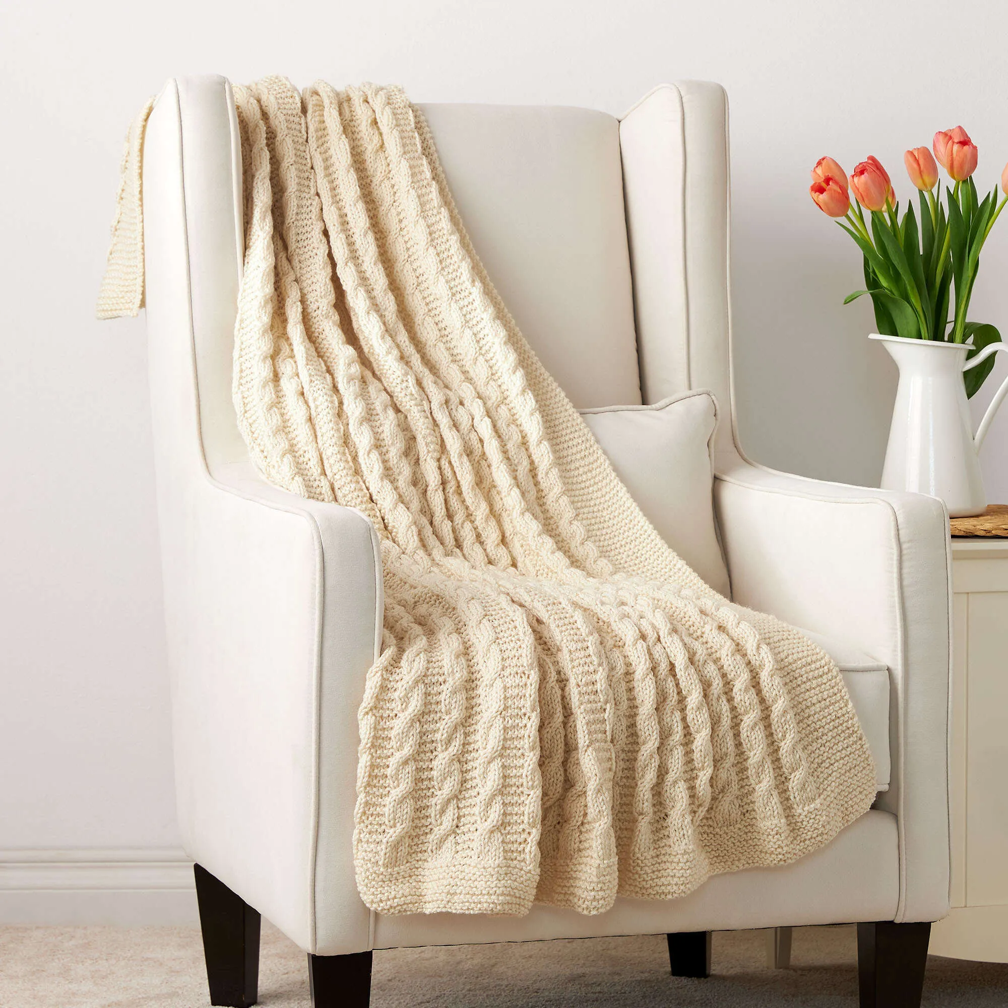 Red Heart Knit Exquisite Cabled Throw