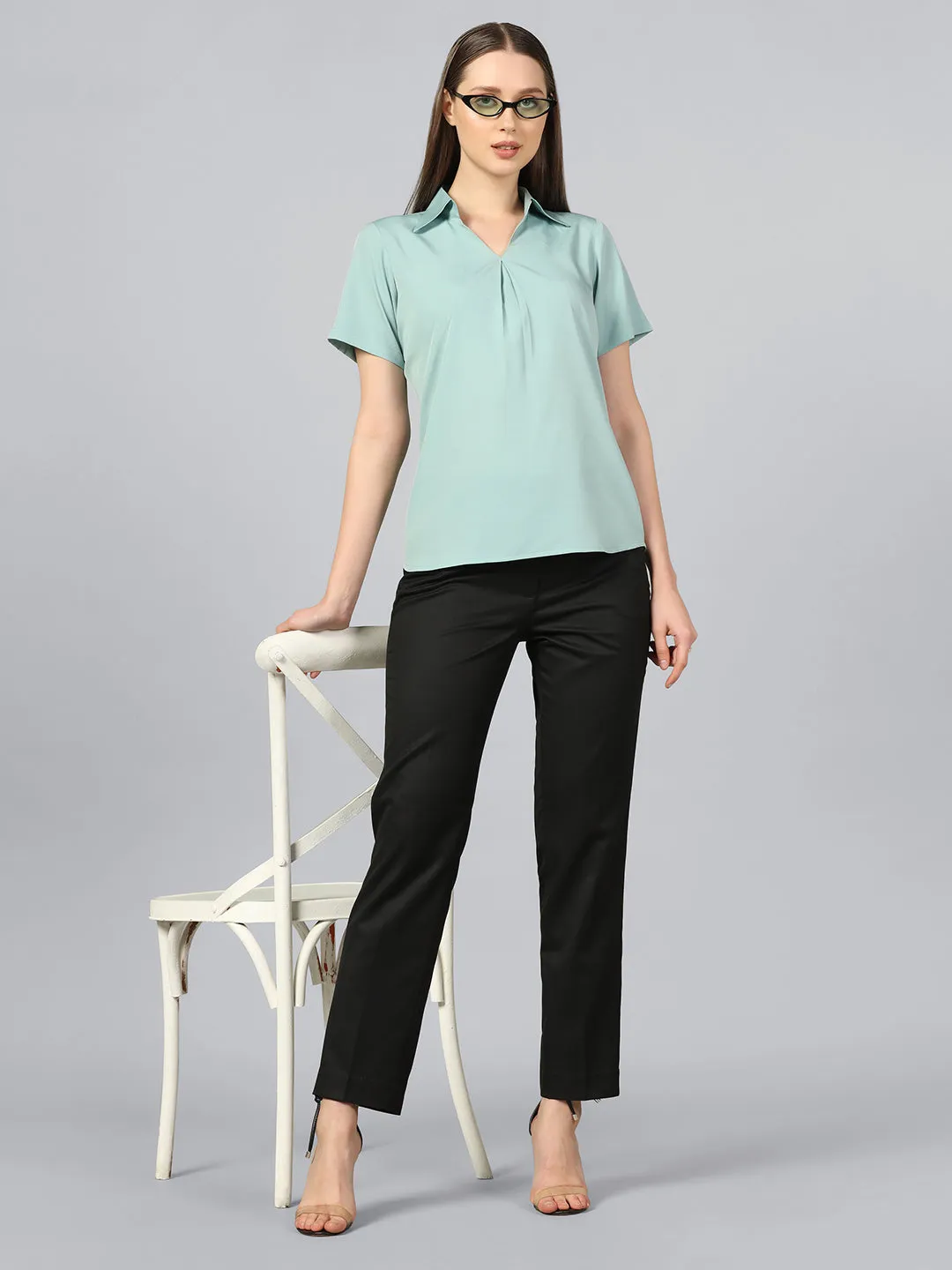 Regular crepe Top - Light blue
