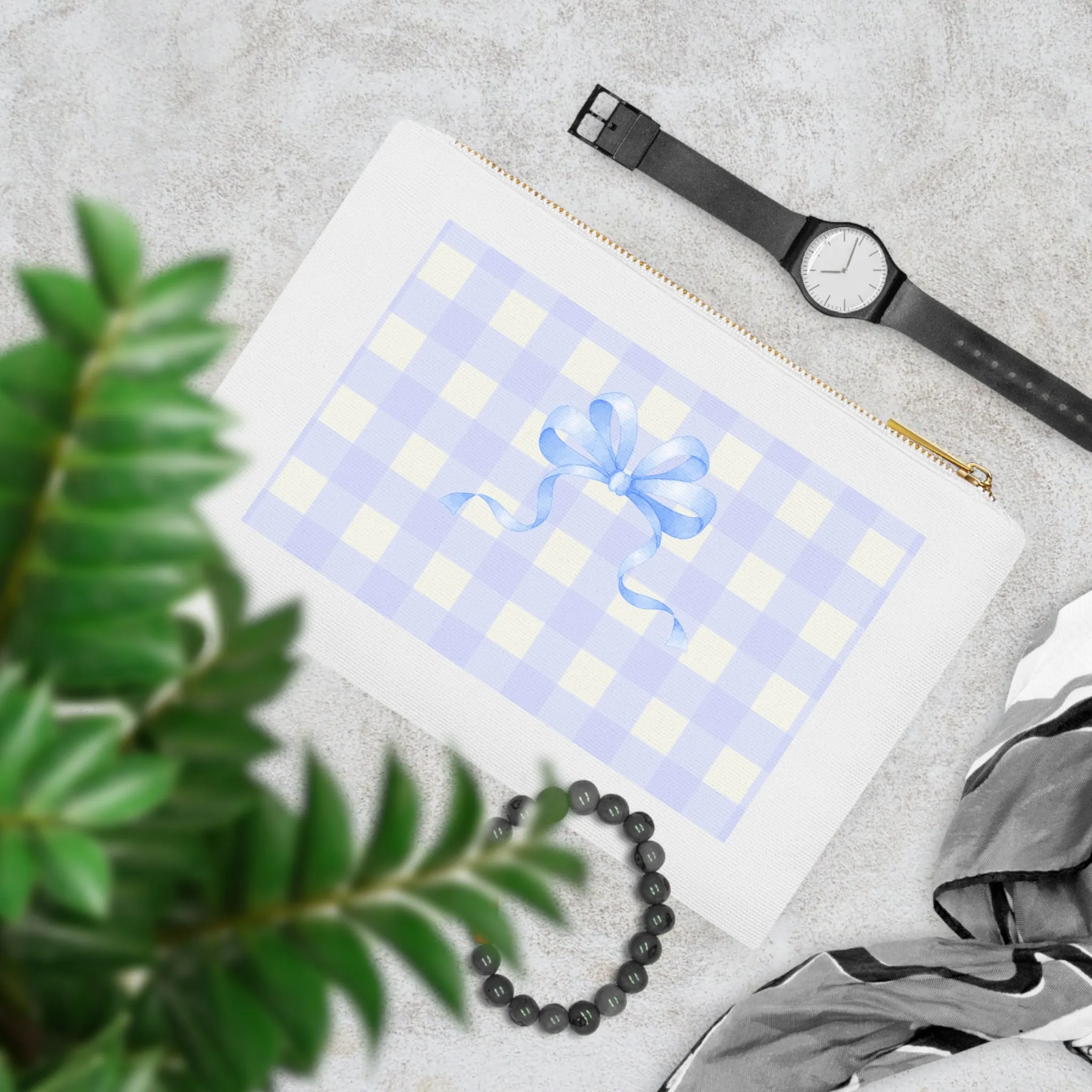 Ren Print for Blue Plaids Ribbon Cosmetic Bag