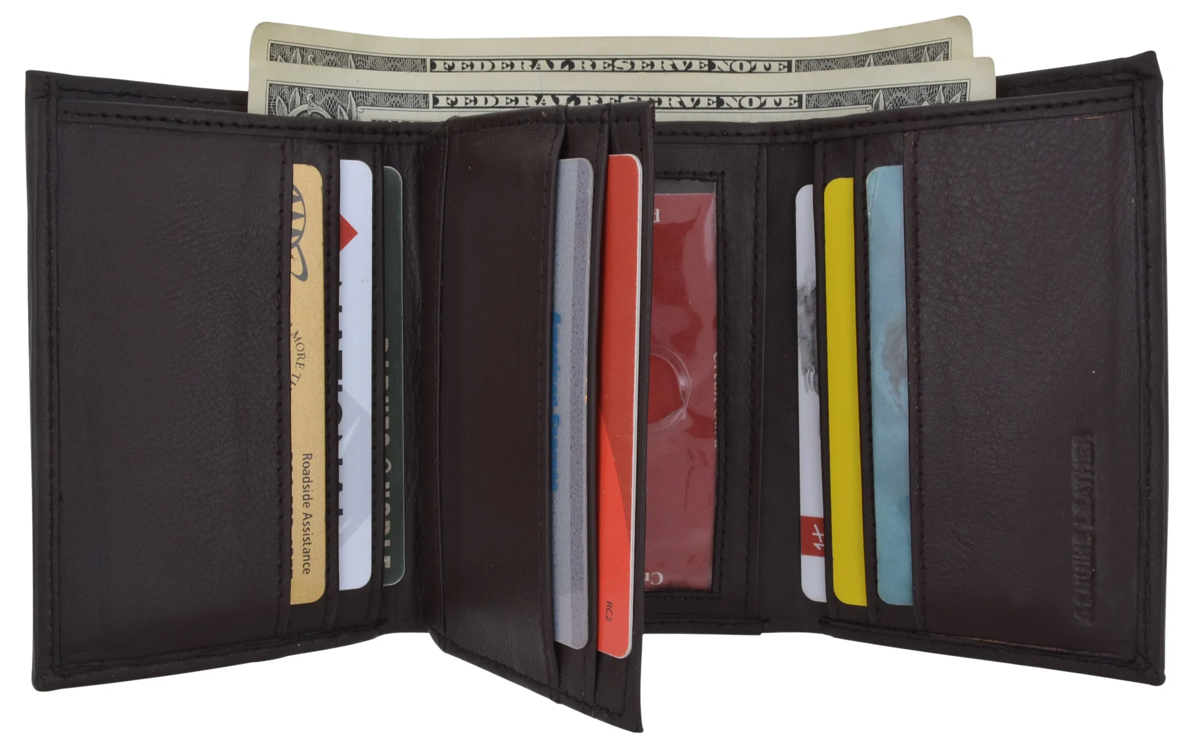RFID Blocking Men's Premium Leather Trifold Flap ID Card Holder Wallet