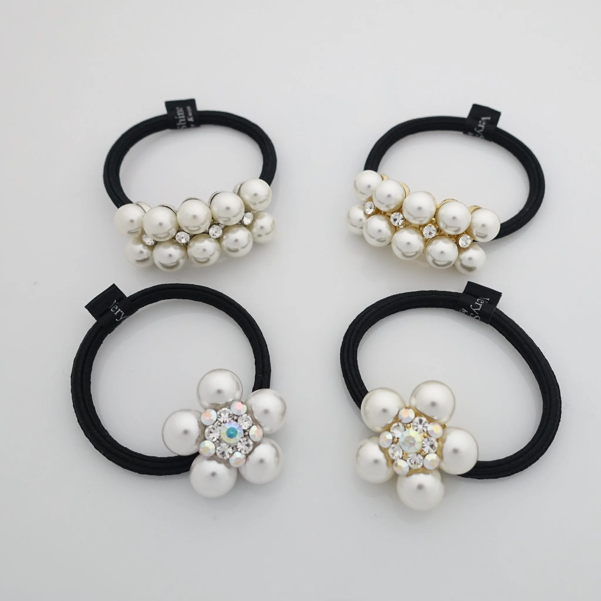 rhinestone pearl decorated hair elastic ponytail holder women hair tie accessory