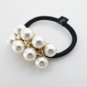 rhinestone pearl decorated hair elastic ponytail holder women hair tie accessory