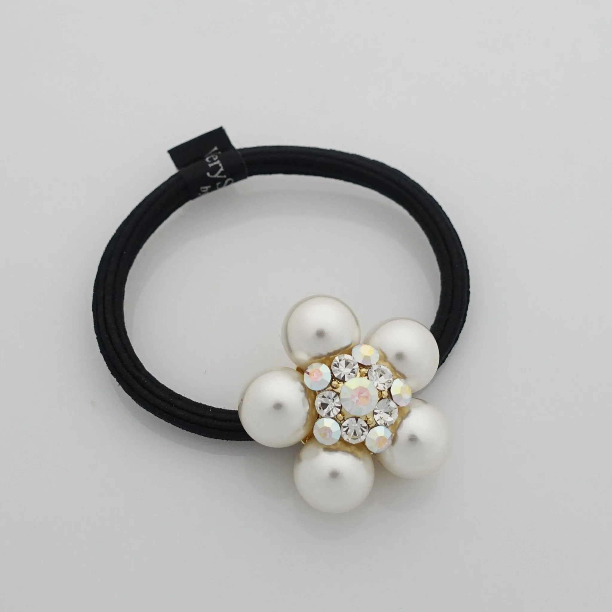 rhinestone pearl decorated hair elastic ponytail holder women hair tie accessory