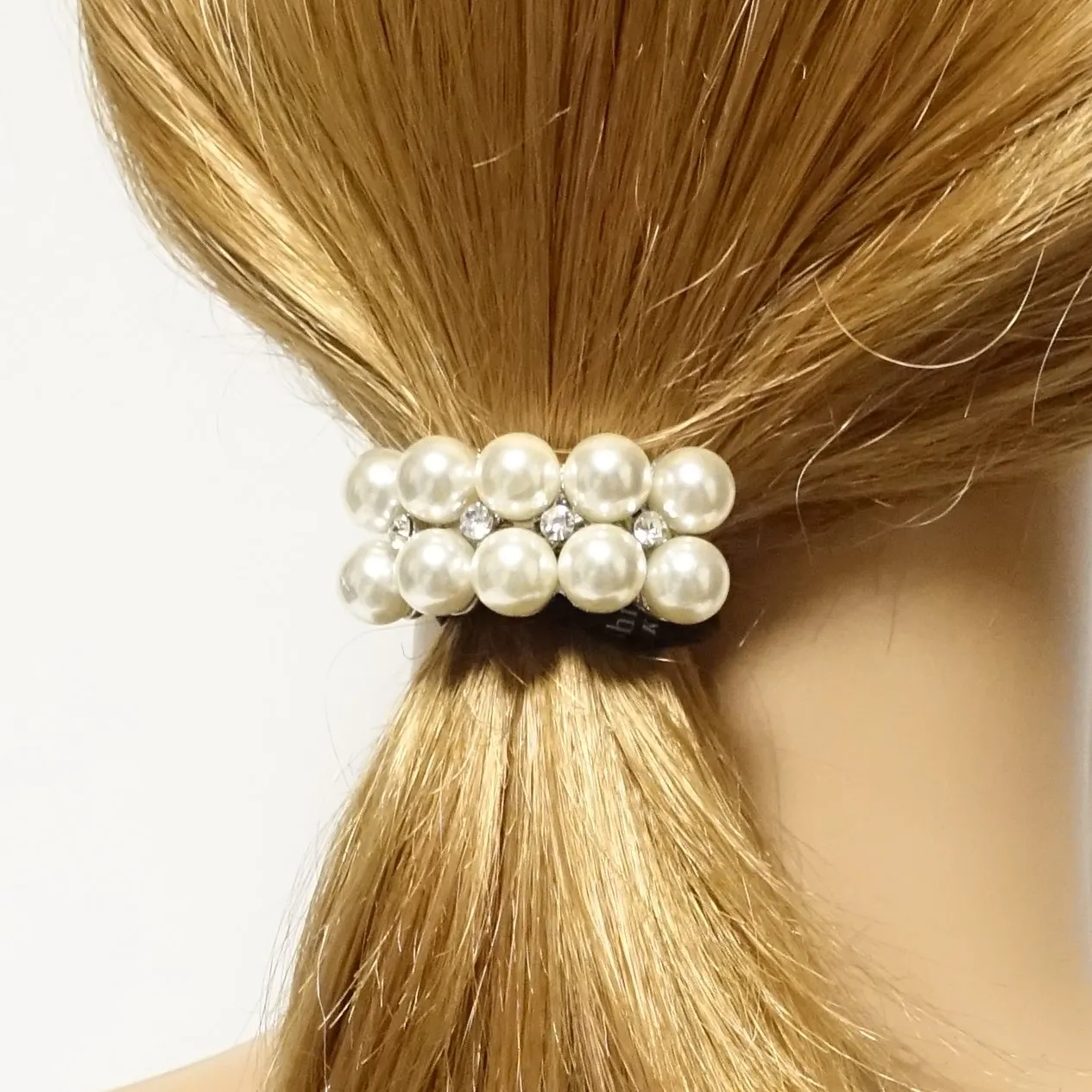 rhinestone pearl decorated hair elastic ponytail holder women hair tie accessory