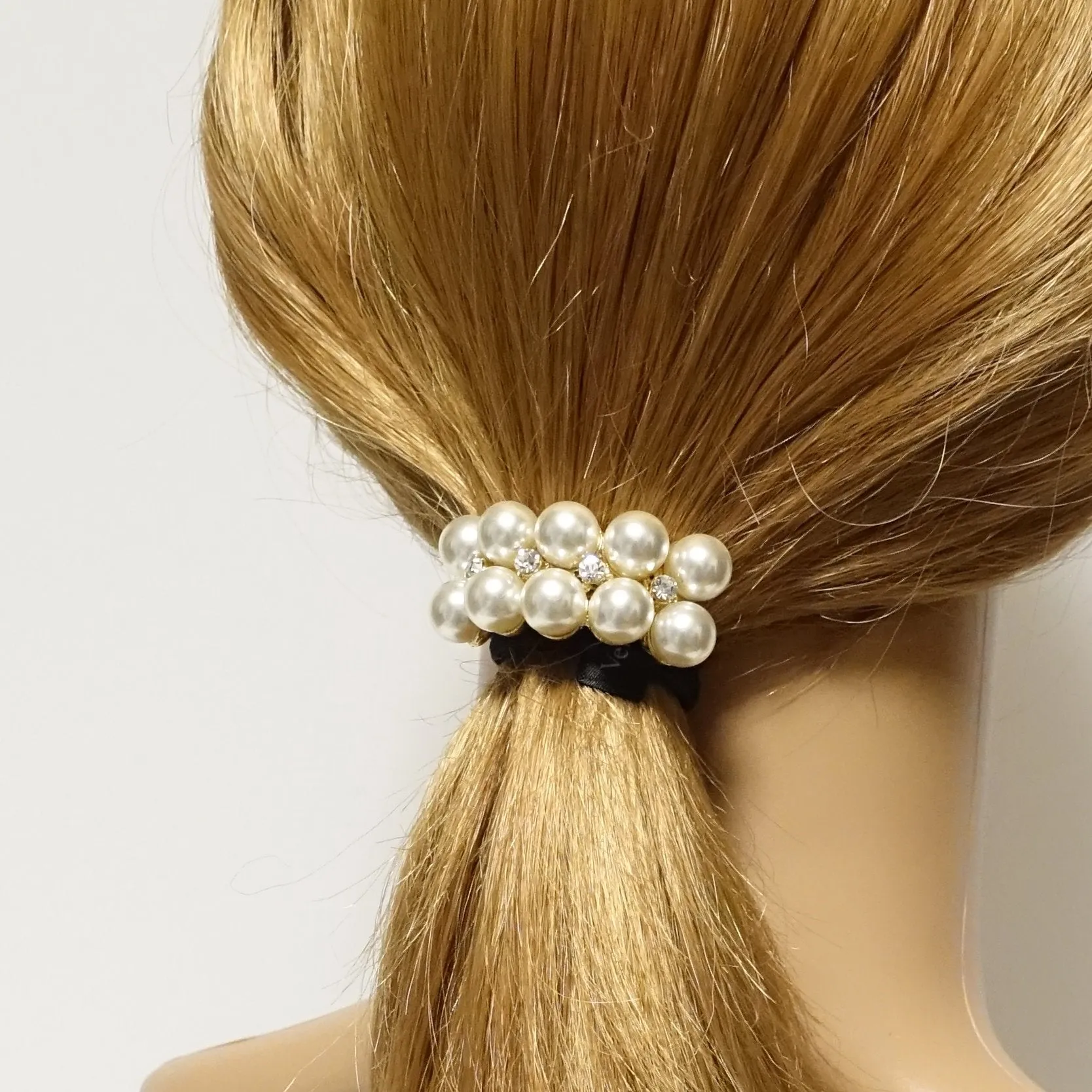 rhinestone pearl decorated hair elastic ponytail holder women hair tie accessory