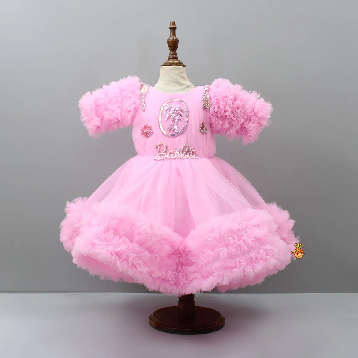Ruffle-Sleeved Exquisite Pink Dress With Headband
