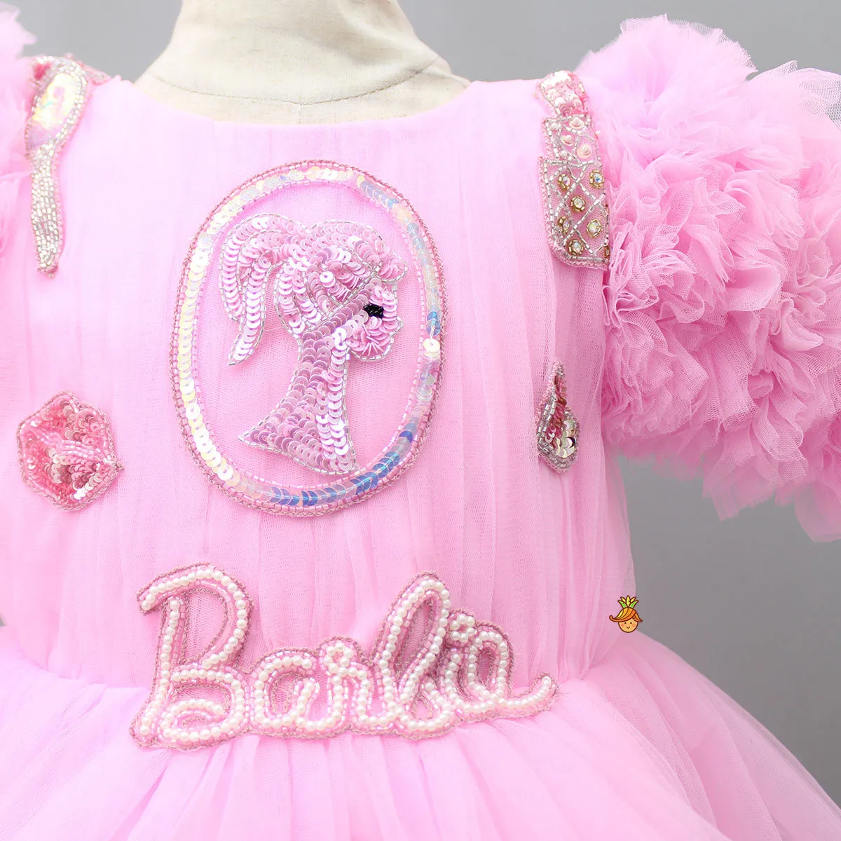 Ruffle-Sleeved Exquisite Pink Dress With Headband