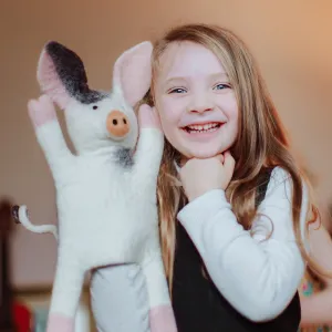 Sew Heart Felt Piglet Hand Crafted Kids Wool Hand Puppet
