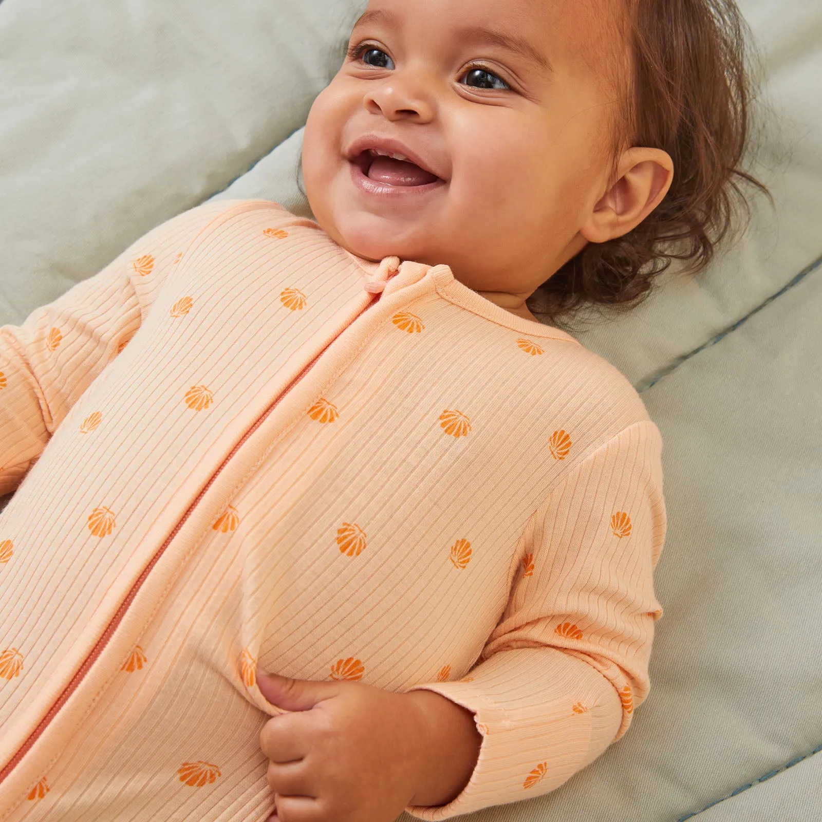 Shell Print Ribbed Clever Zip Sleepsuit