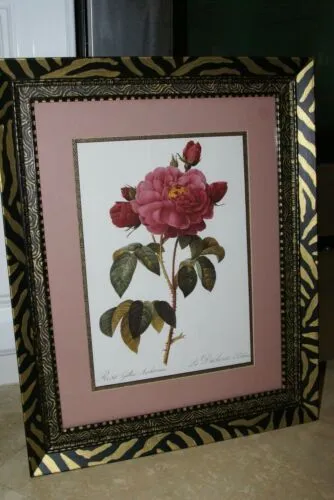 SIGNED UNIQUE DETAILED ARTIST HANDPAINTED FRAME MATTED REDOUTE PRINT ROSES RE6